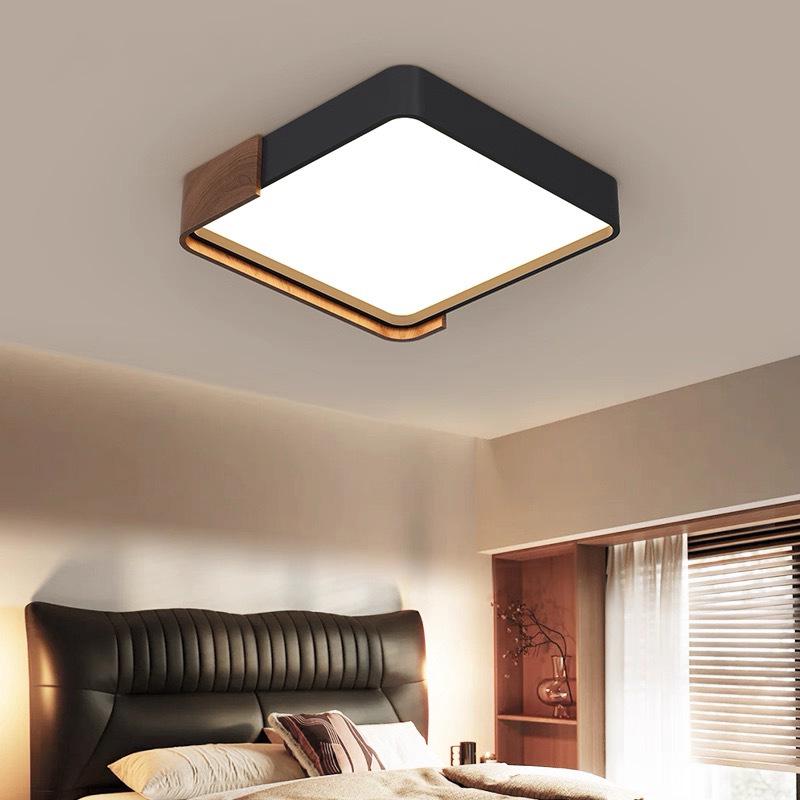 Full Spectrum LED Ceiling Lamp - Wabi-Sabi Style Retro Walnut Rectangular Light for Bedroom and Living Room.