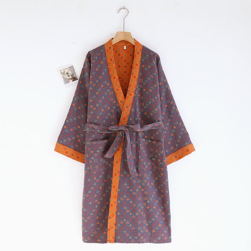 Dámská retro žakárová bavlněná yukata: Lehká jarní/podzimní noční košilka a pyžamo ve stylu kimona.