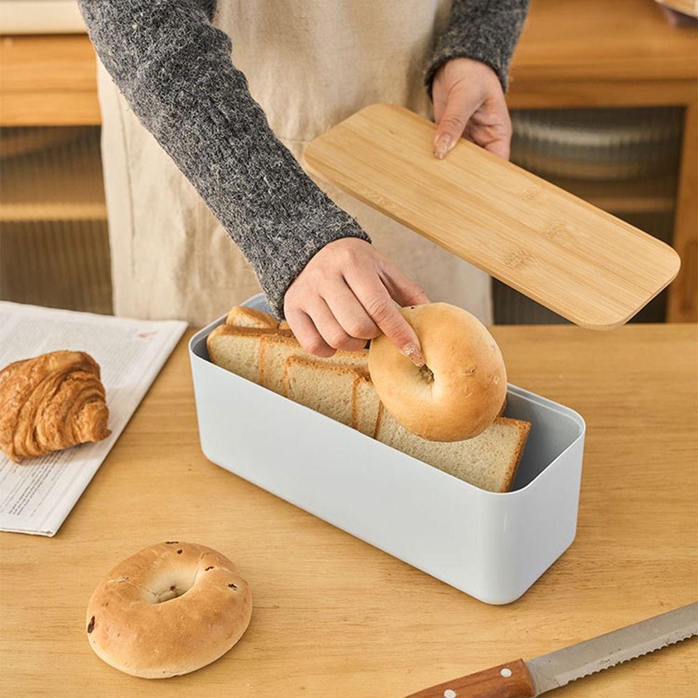 Cutting Board Lid Bread Box With Wooden Lid Spacious Container Rectangular Shape Bread Storage Bin Space Saving Fresh Keeping