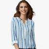 Women's Spring and Summer V-neck T-shirt Striped Printed Button-down Shirt Loose Long-sleeved Top