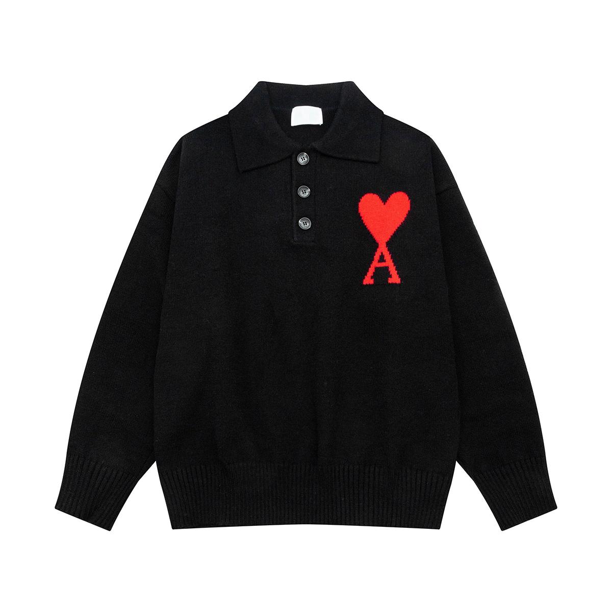 Autumn and Winter New Big Heart Jacquard Wool De Coeur Polo Collar Pullover Couple Sweater S
