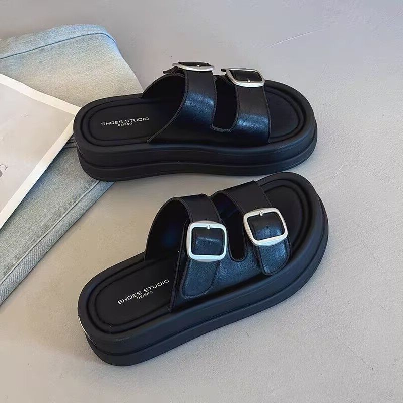 Thick-soled cool slippers for women's summer wear, new versatile muffin casual beach sandals, small height increase