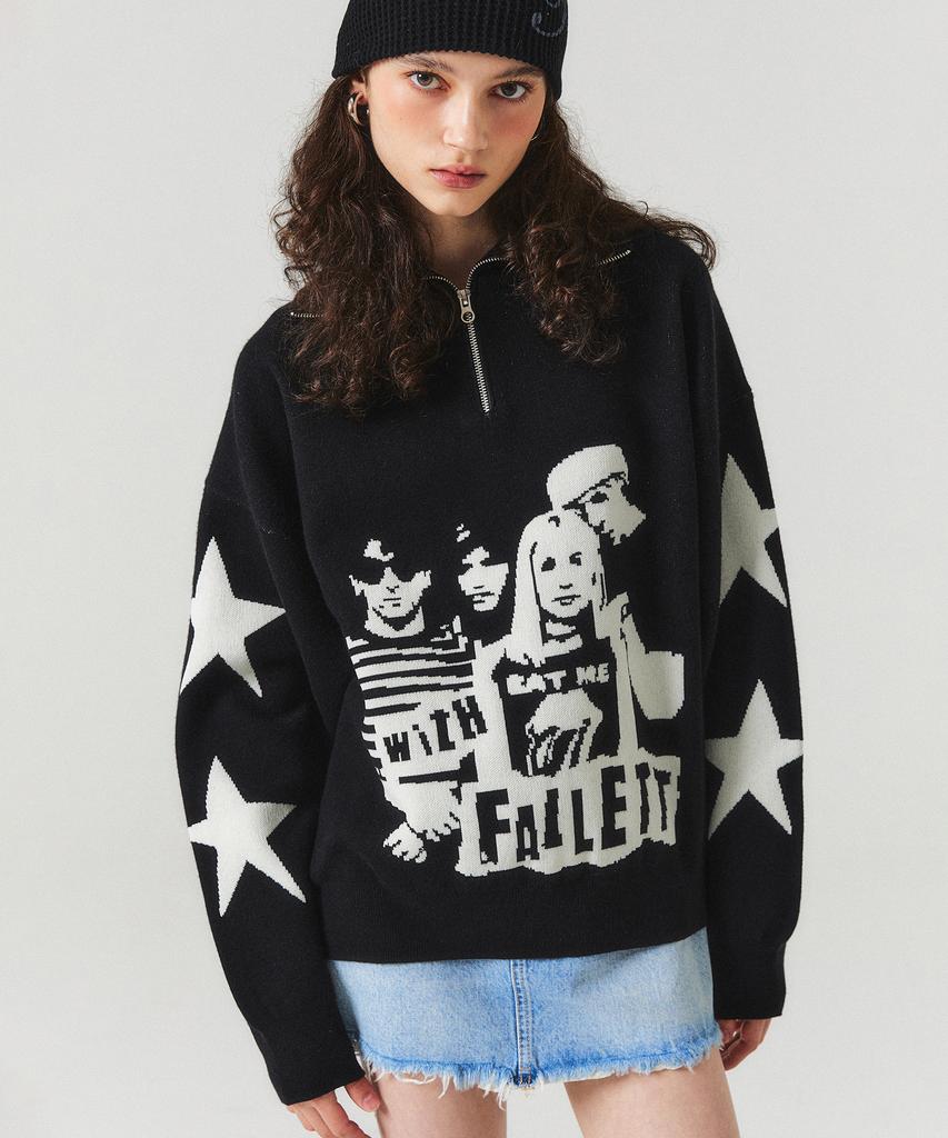 FALLETT Rock Band Half Zip Knit Black