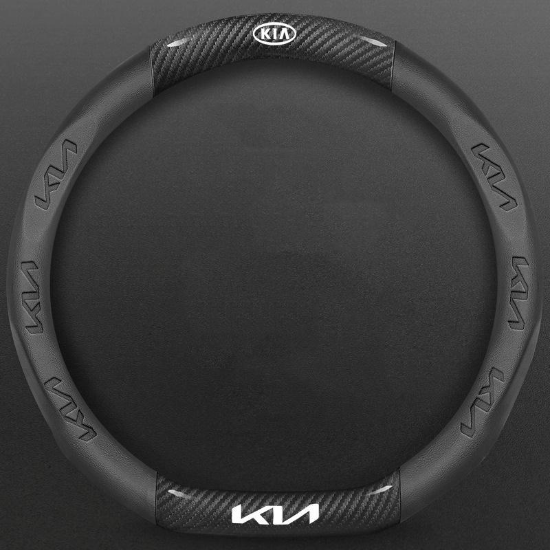 EWDM7 Carbon Fiber Keyring Leather Steering Wheel Cover Anti-Slip Grip For KIA RIO Ceed EV6 EV9 Stinger Forte Niro K9SoulSorentoCerato