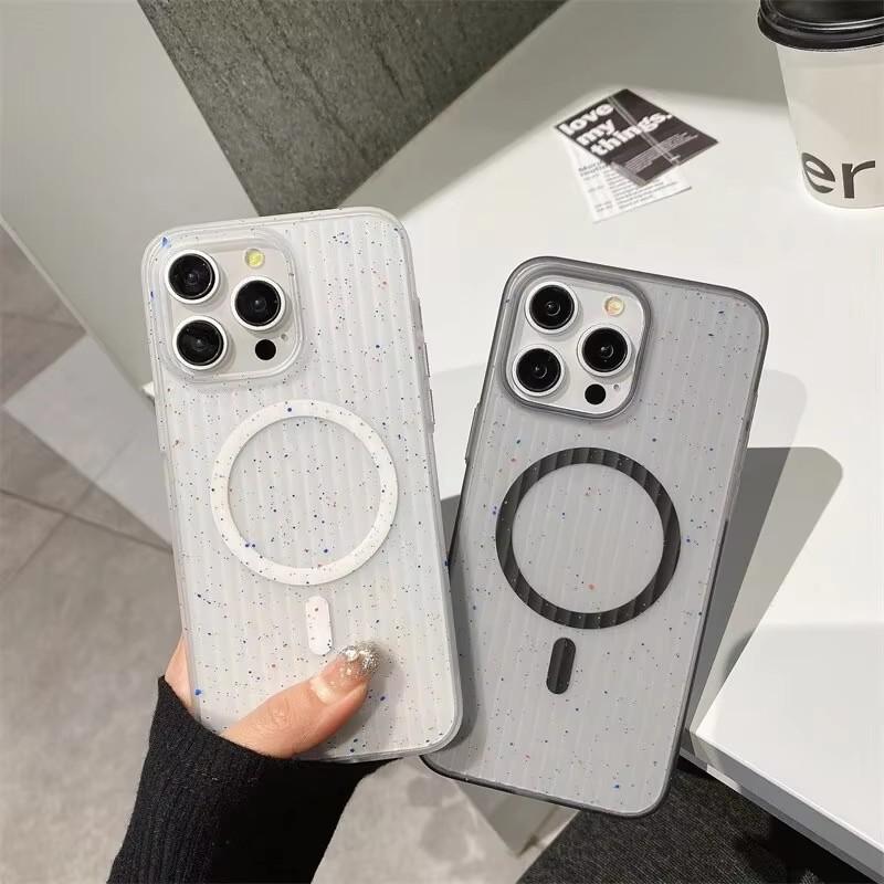 1Pc Luxury Corrugated Pattern Matte Magnetic Wireless Charge Case For Magsafe For Iphone 15 14 13 Promax Transparent Hard Cover