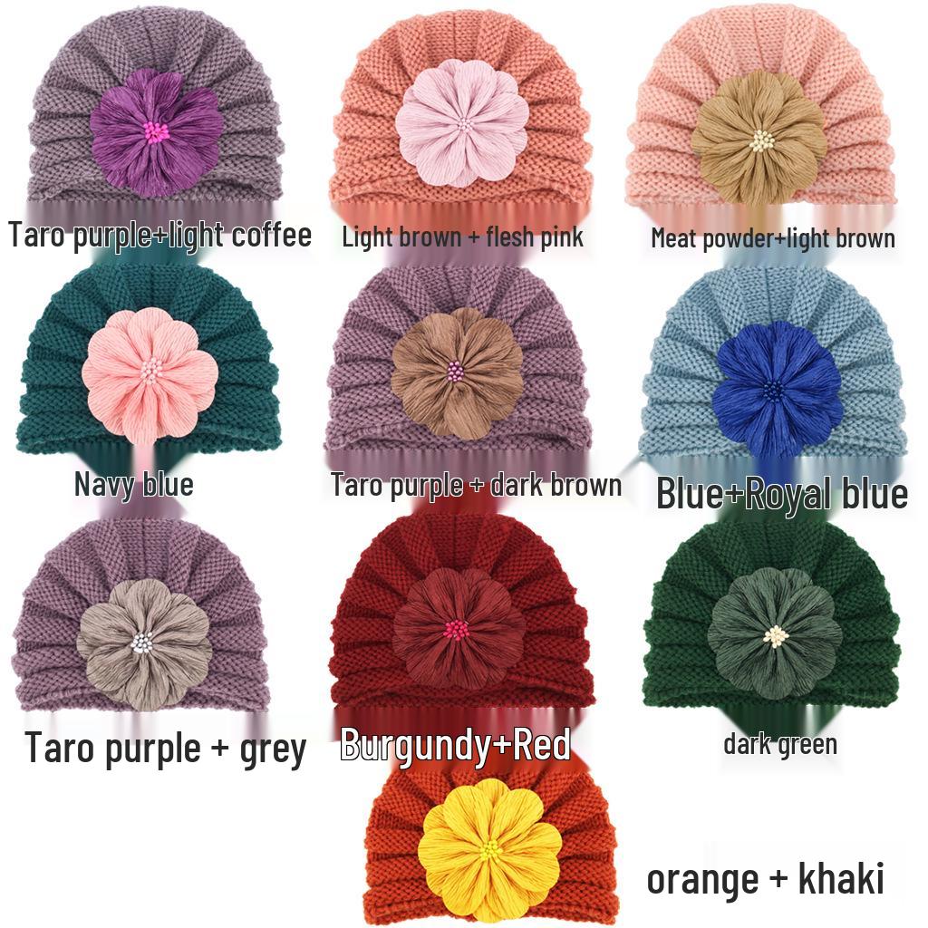 European & American Children's Knitted Woolen Hat with Flower - Warm Baby Hat for Autumn & Winter