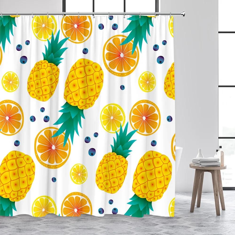 Tropical Fruits Shower Curtains Red Strawberry Lemon Pineapple Blueberry Cherry Bath Curtain Polyester Bathroom Decor With Hooks