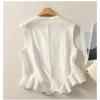 Yellow Stand Collar Sleeveless Ruffle Hem Linen Blouse for Women Casual Wear