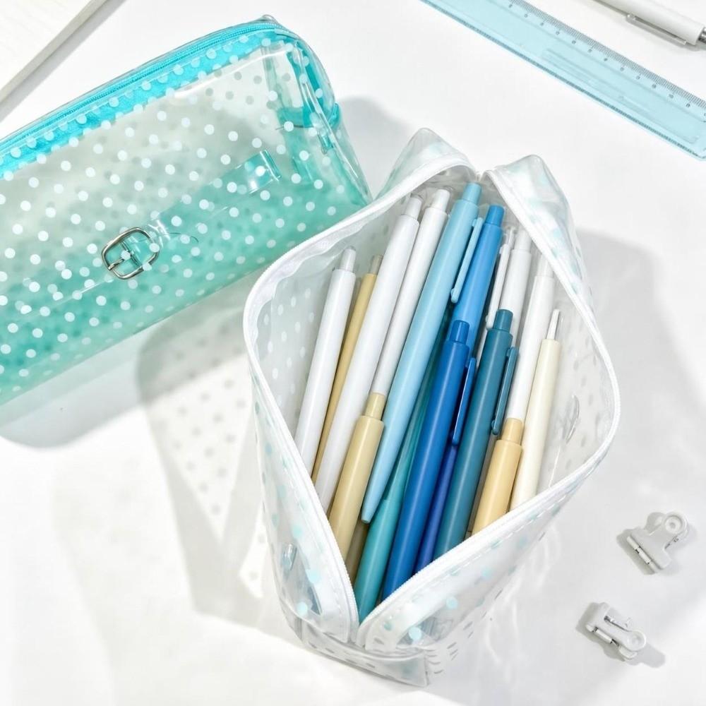 Polka Dot Print Pen Bag Transparent Stationery Pouch Portable Stationery Bag Students