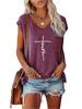 Women Print T-shirt Summer Fashion V Neck Short Sleeve Top Ladies Casual Tee Shirt