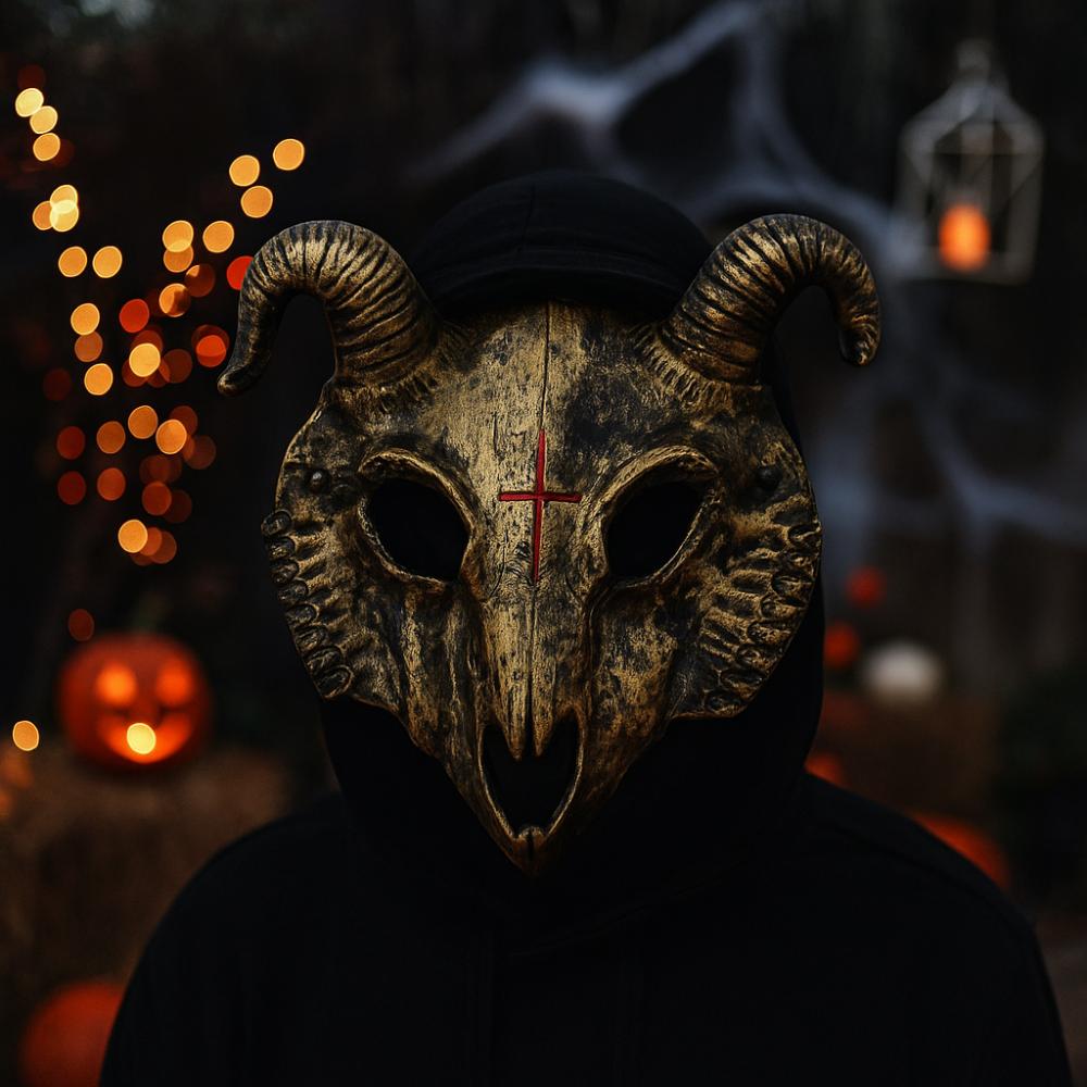 PU Leather Halloween Bloody Skull Mask Antelope Goat Horn Mask Funny Halloween Mask Masquerade