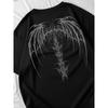 Unisex Oversize T-Shirt Rückseite Dämon Skelett Flügel Druck Locker Kurzarm Gothic Death Metal Y2k Streetwear Baumwolle T-Shirts
