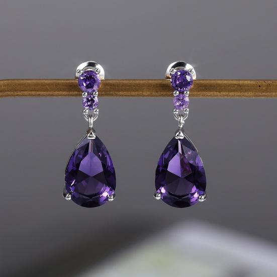 1 Pair Women Drop Earring Water Drop Shape Cubic Zirconia Dangling Earrings