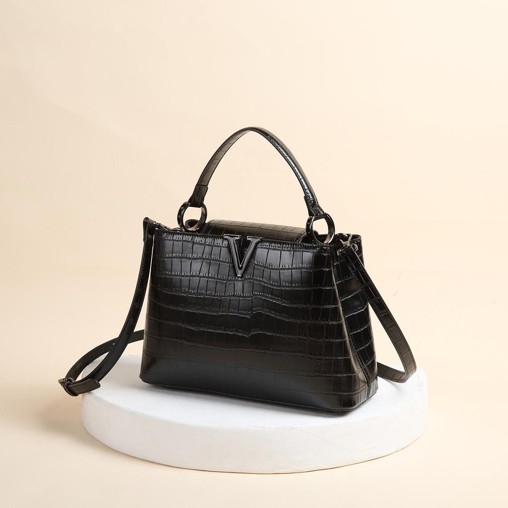 New Shiny Leather Stone Pattern Three-Dimensional Internet Celebrity Handbag Fashion Single Shoulder Crossbody Bag V-Shaped Factory Direct