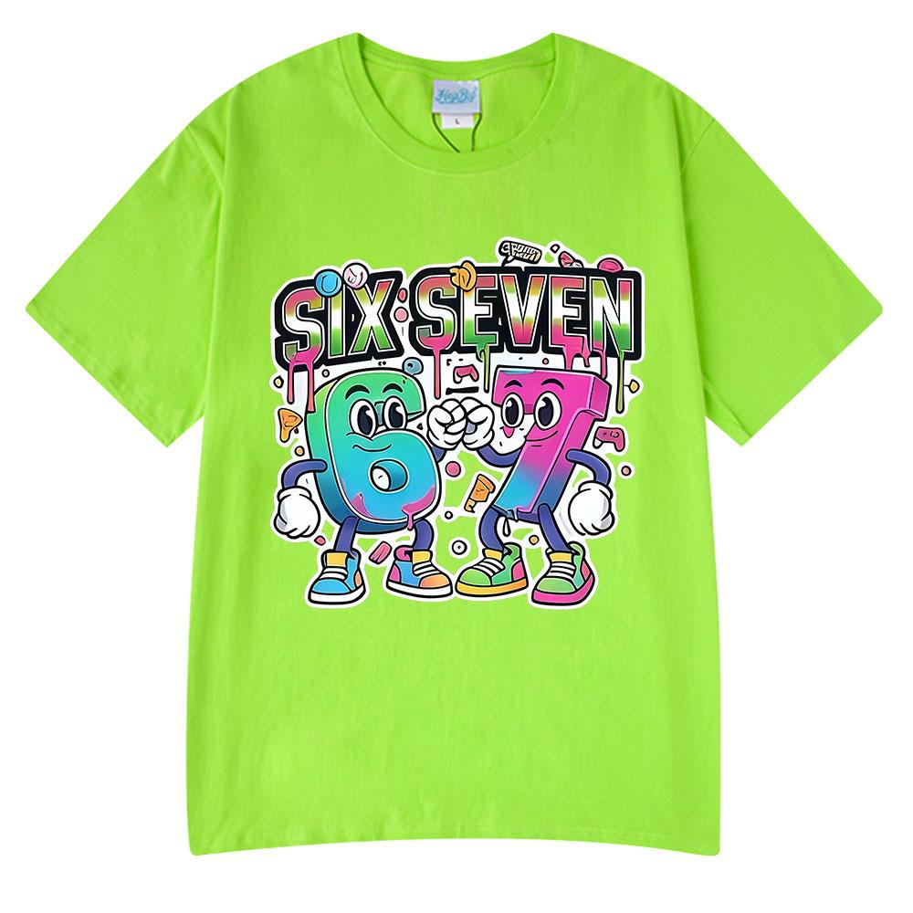 Six Seven 67 Funny Brainrot Meme Cartoon T ShirtsUnisex Clothing Fashion Harajuku Summer Cotton Casual Short Sleeve T-shirts