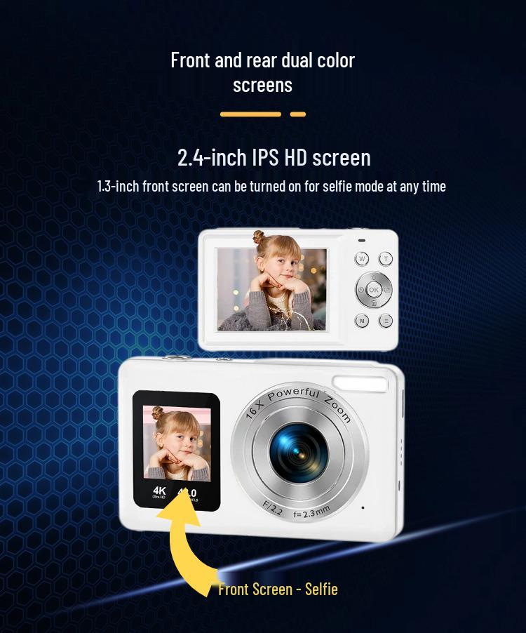 4K HD Dual Screen Zoom Selfie Camera for Students and Parties - Portable CCD Children's Camera