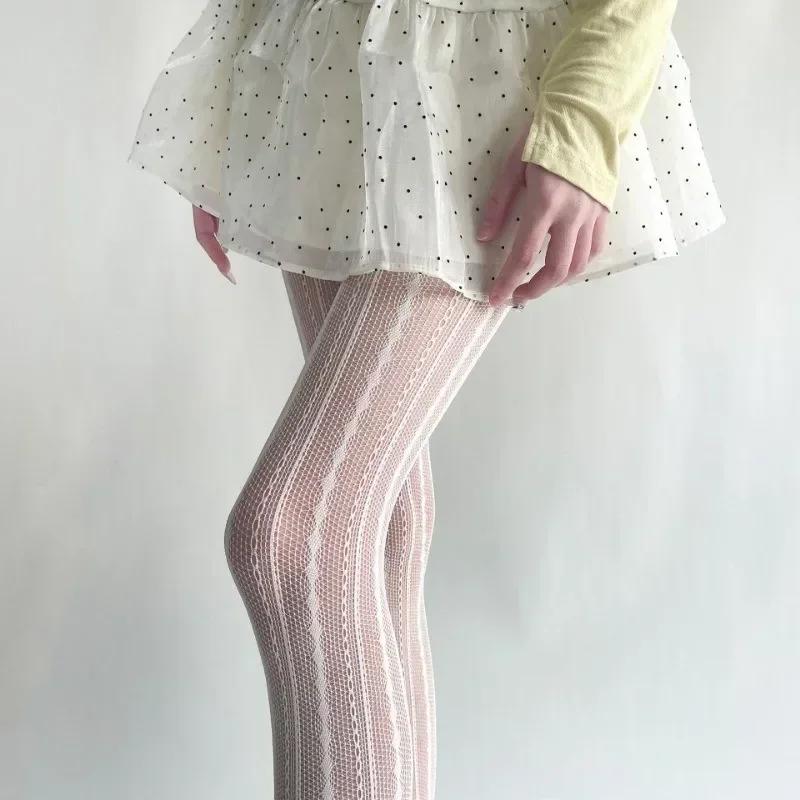 Womens Sexy Lace Fishnet Stockings Lolita Hollow Out Solid Pantyhose Jk Japanese Style High Waist Vintage Rhombus Striped Tights