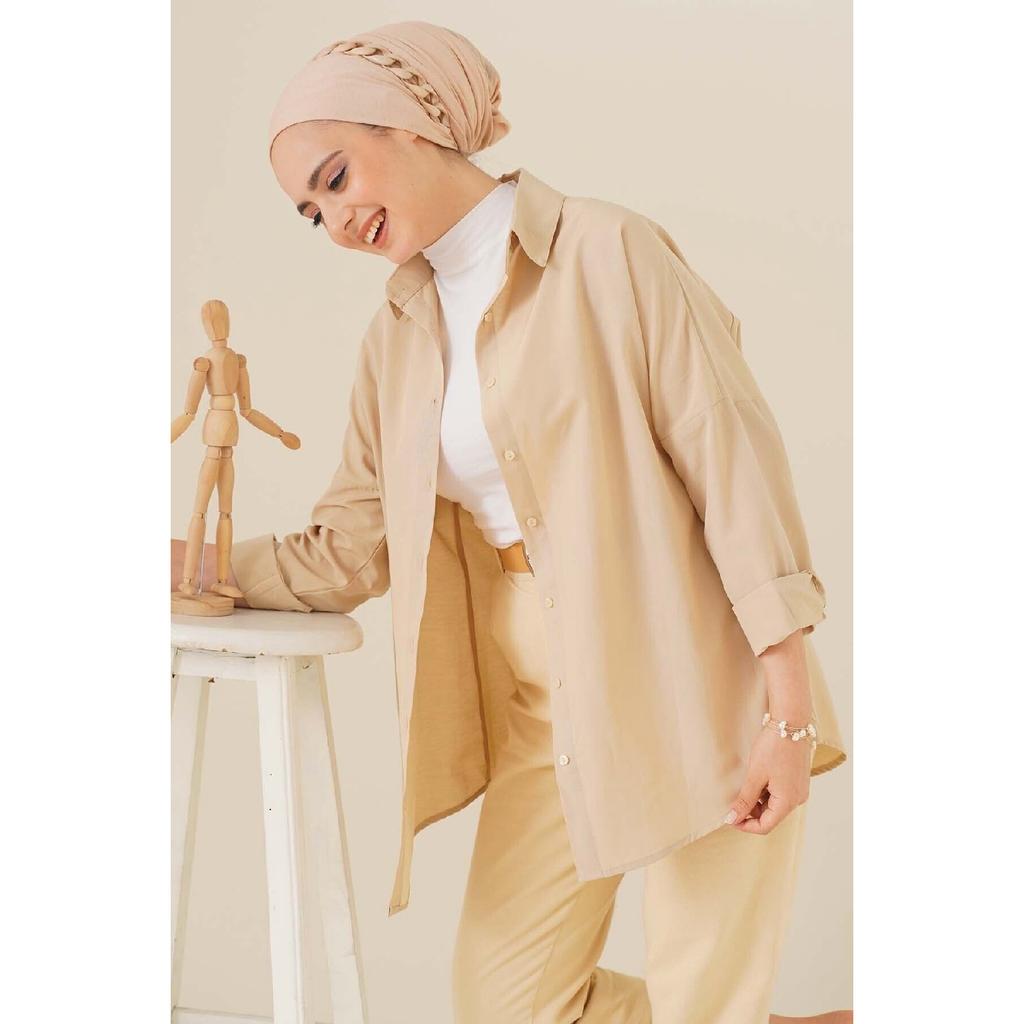 103901 Übergroßes Basic Hijab-Shirt - Creme
