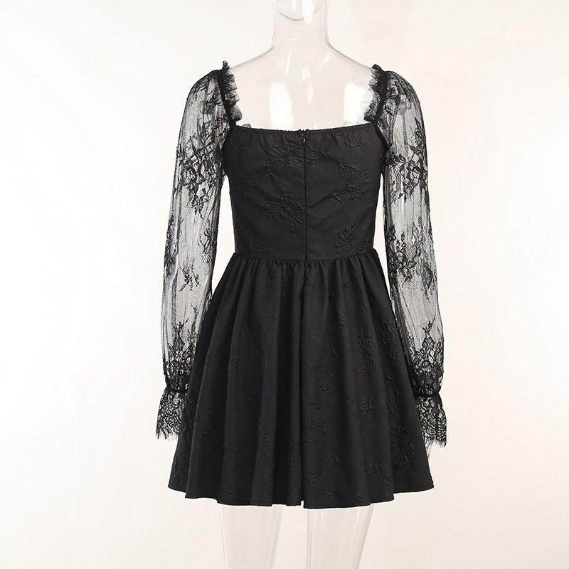 Gotické Grunge Party Dámské šaty A-Line prozřetelné Bodycon Tmavě sexy Jacquard Krajka Lolita šaty Vintage Harajuku