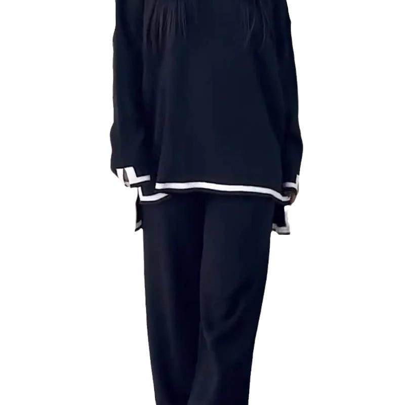 2025 Autumn/Winter Color Block Knit Sweater and Pants Set for Women