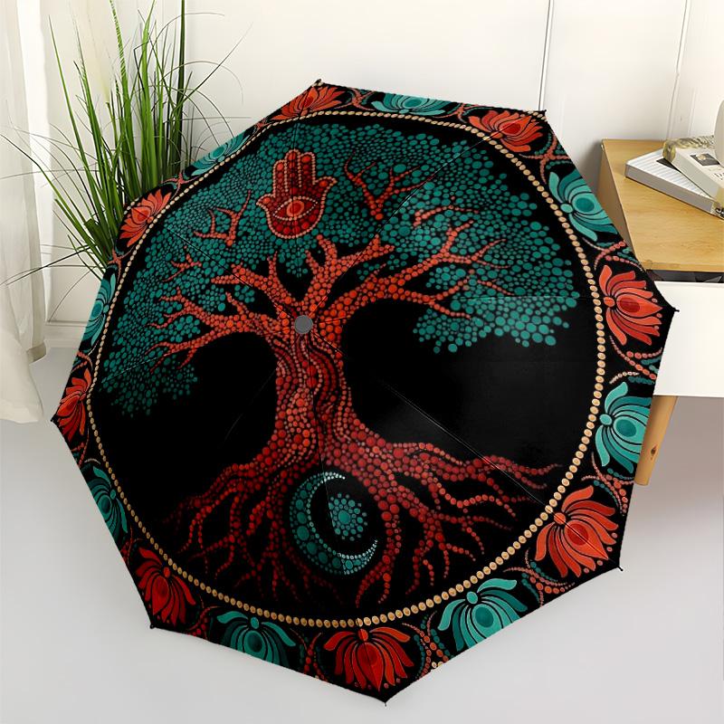 Tree Life Mandala Automatic Umbrella with 8-Rib Compact Design Travel Essential Fashion Lovers Gift for Festivals