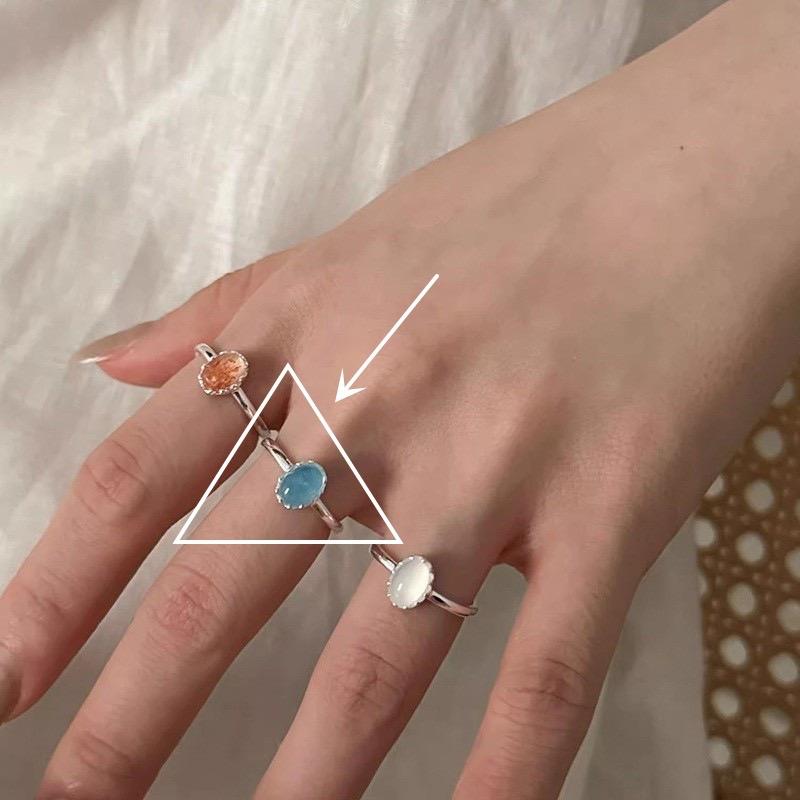 

925 Sterling Silver Simple Ring For Women Fine Jewelry Finger Adjustable Open Vintage Blue Stone Ring For Party Birthday Gift resizable