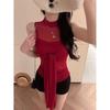 Women's Sexy Mesh Splice Bowknot Sleeveless Top