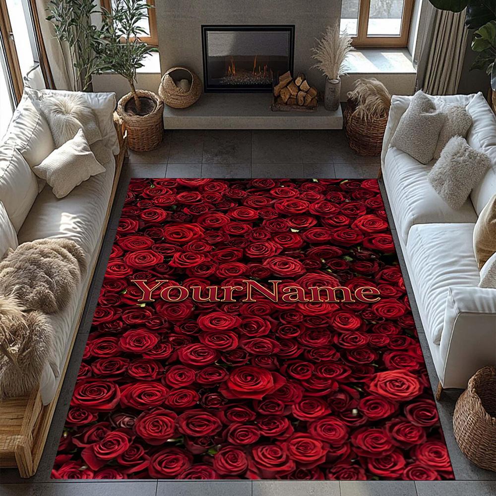 Rose Personalized Text Floor Mat Suitable for Foyer Study room Kitchen Entryway Anti-slip Rug Anime Office Decor
