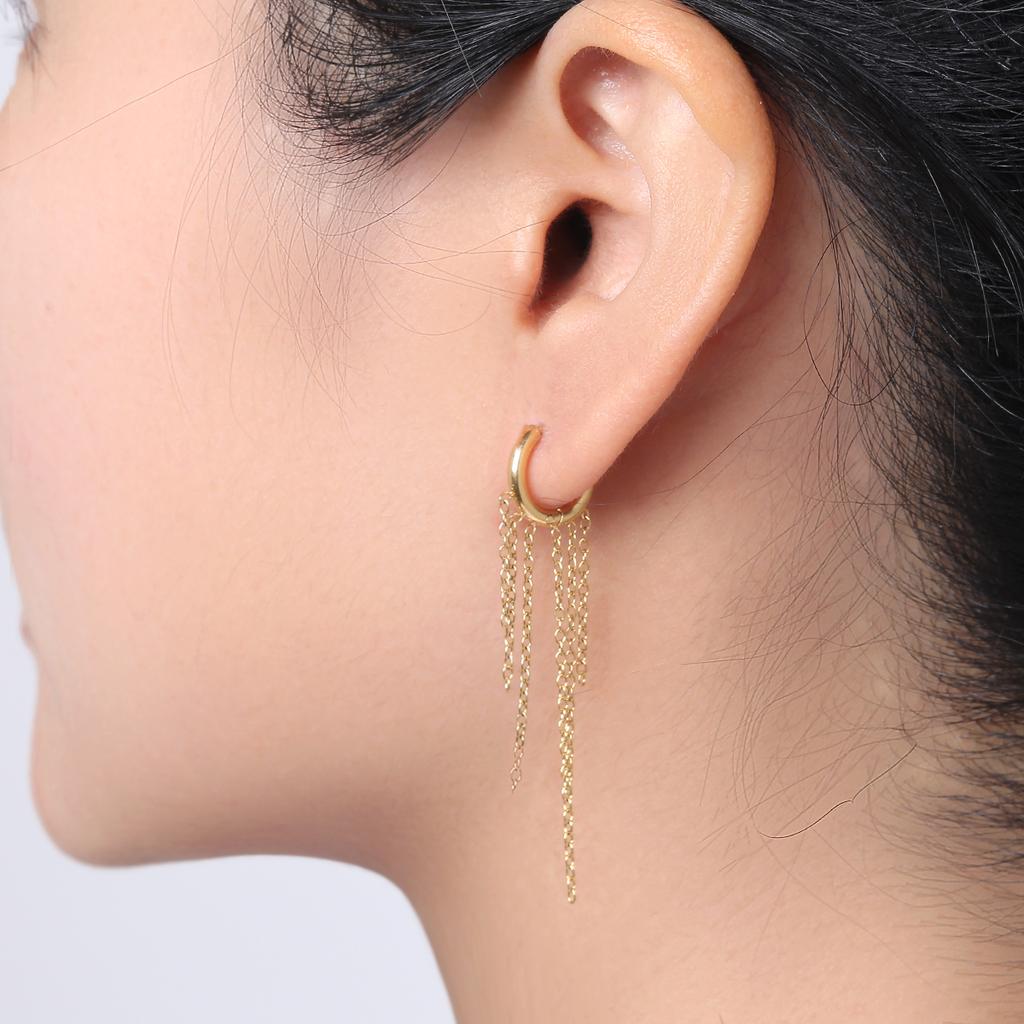 Women’s Tassel Hoop Earrings Stainless Steel Huggie Dangle Chain Earrings