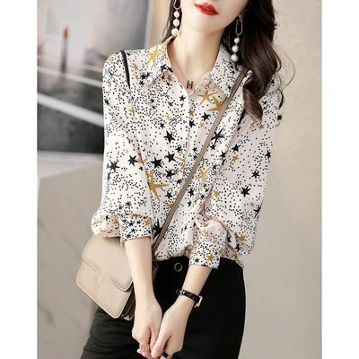 Damen Langarm Bedruckte Chiffon Bluse Sommer Frisch Locker Dünn Pendler Unterhemd