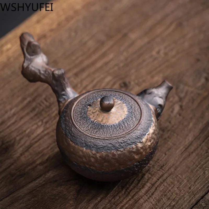 New Chinese Stoneware Teapot Ceramic Side Handle Tea Pot Handmade Kettle Antique Teaware Tea Ceremony Gifts 220ml