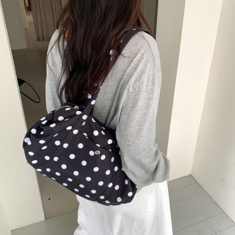 Cute Style Black and White Polka Dot Bag Large Capacity Shoulder Bag New Casual Versatile Nylon Handbag Women