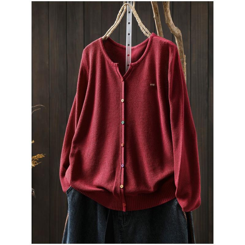 

Однотонный кардиган Свободный женский топ Модный повседневный Универсальный вязаный свитер S красный