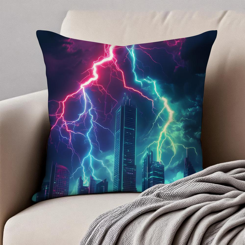 night lLightning Cushion Cover Pillowcase Antidustmite Invisible Zipper Short Plush Sofa Cushion