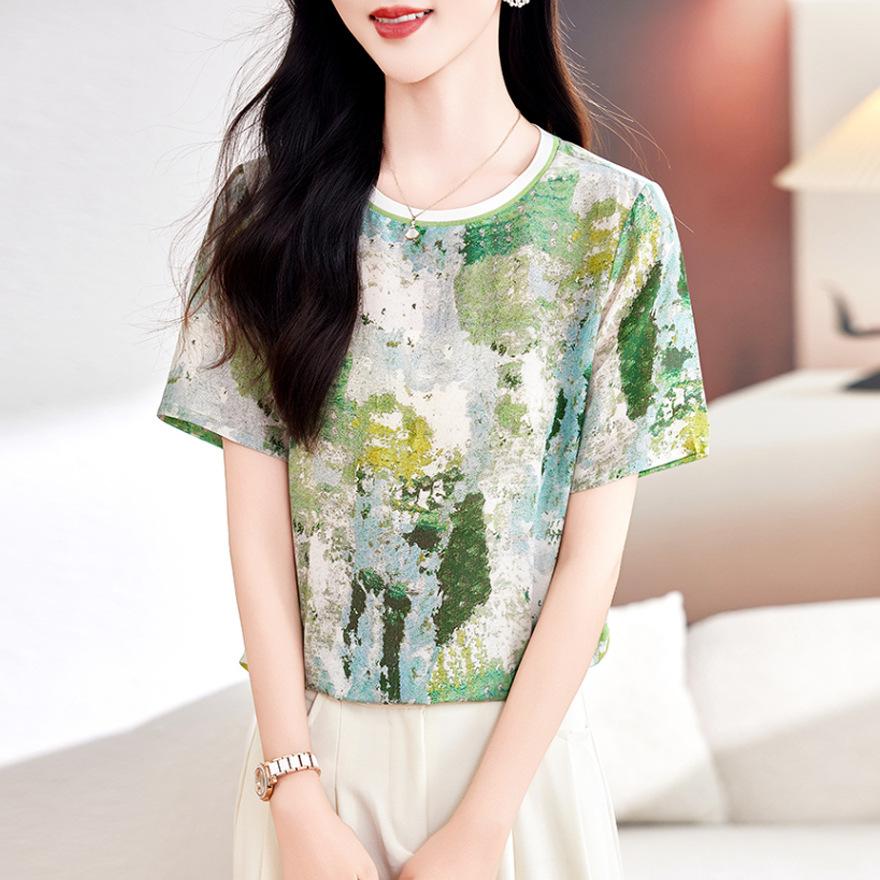 Heavy Silk T-shirt Women's Short-sleeved New Fashion Top Printed Mulberry Silk T-shirt