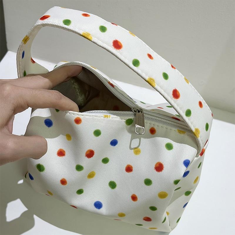 Cute Cherry Printed Cosmetic Bag Quilted Cotton Organiser Women's Zipper Flower Cotton Travel Wash Bag Portable Toiletry Bag