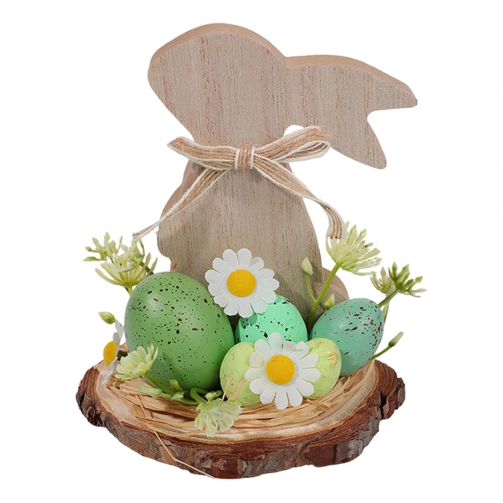 Wooden Easter Bunny Decoration Farmhouse Rustic Artificial Flower Colorful Egg Rabbit Table Sign Desktop Ornament Home Ornament