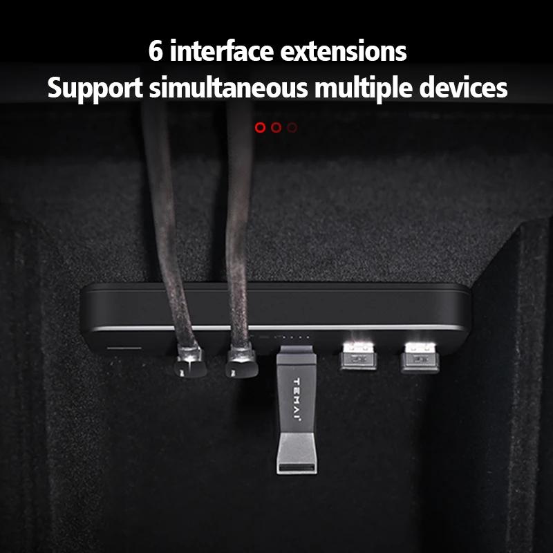 Für Tesla Model 3 Y 27W Schnellladegerät 6 in 2 USB-Verteiler-Hub Intelligente Dockingstation Auto-Adapter Stromverteiler Verlängerung