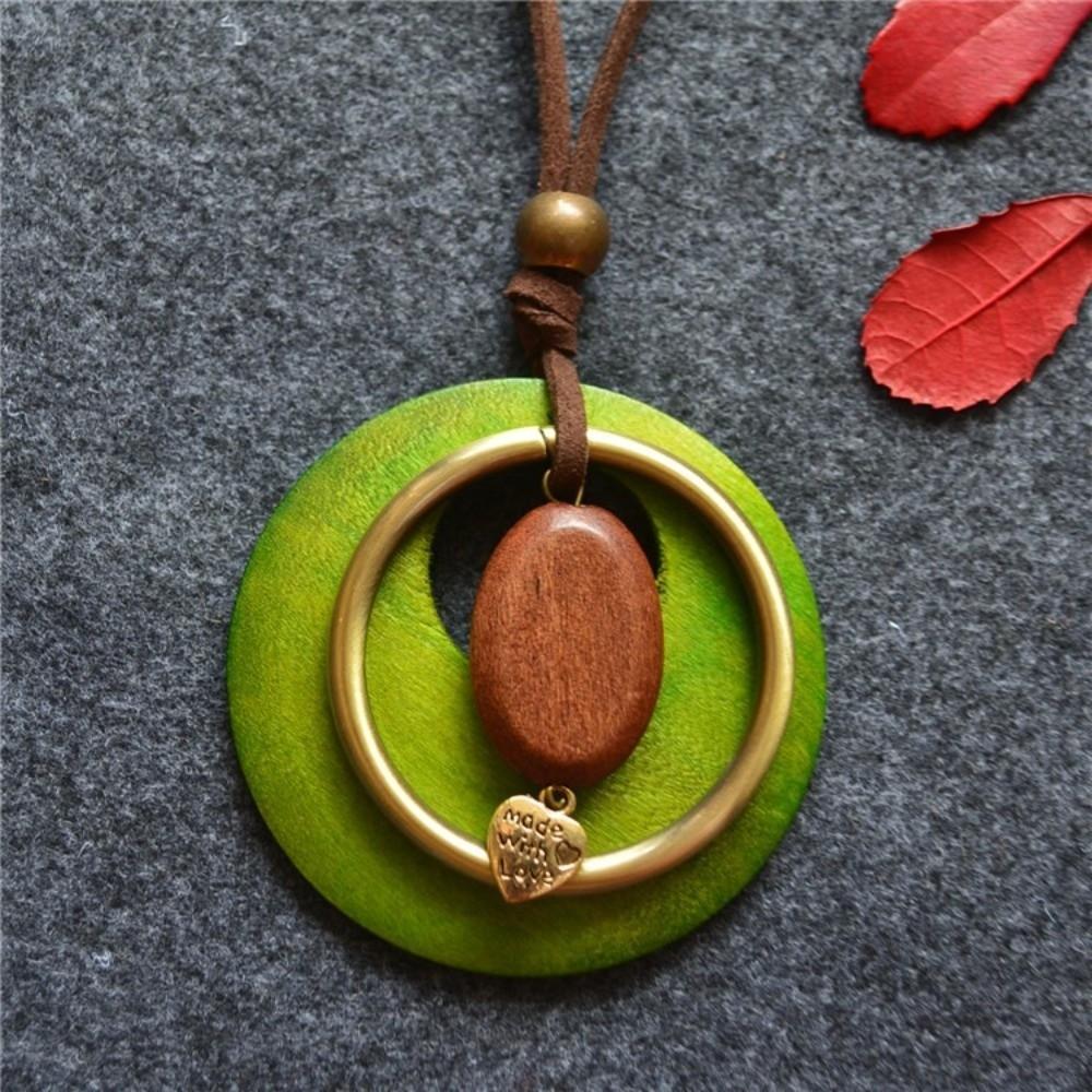 Leather Chain Wooden Pendant Necklace Long Clothing Pendant Vintage Collar Decoration  Gifts