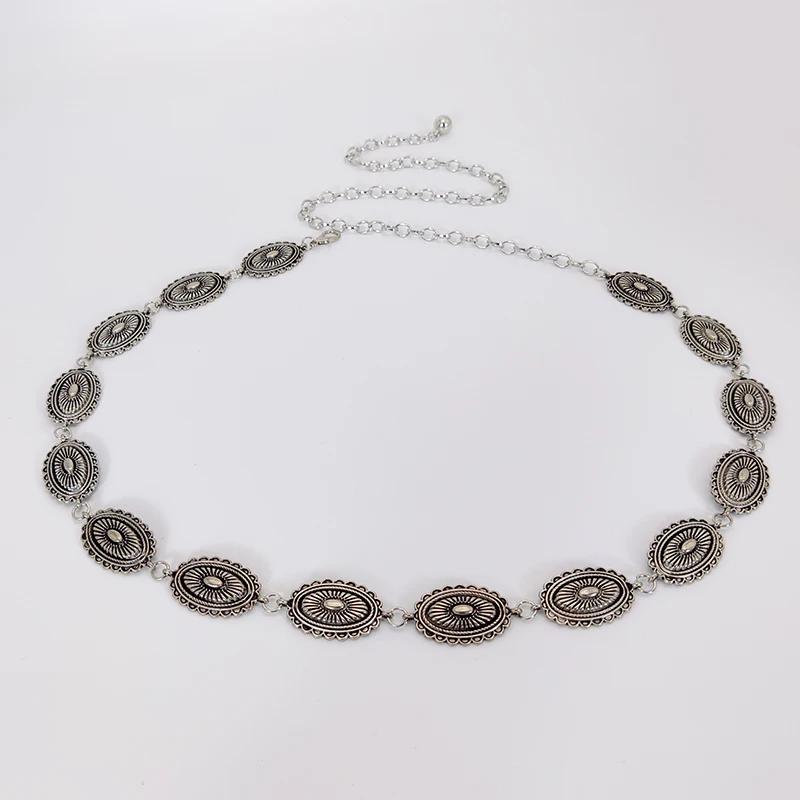 

1PC Ethnic style waist chain accessories Bohemian versatile belt women s dress high-end dress with waistband metal retro 100cm срібний