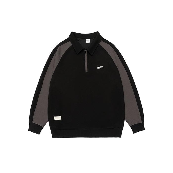 Autumn Lapel Splicing Contrasting Sweater Men'S Loose Large Size Casual Youth Top Clothes Tide