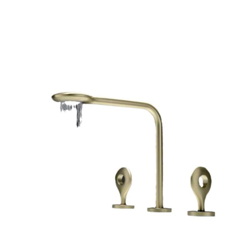 Gebürstete Gold Waschtischarmatur Vollmessing Schwarz Badezimmerarmatur Graue Spültischarmaturen 3-Loch Heiß und Kalt Wasserfallarmatur Wasserhahn