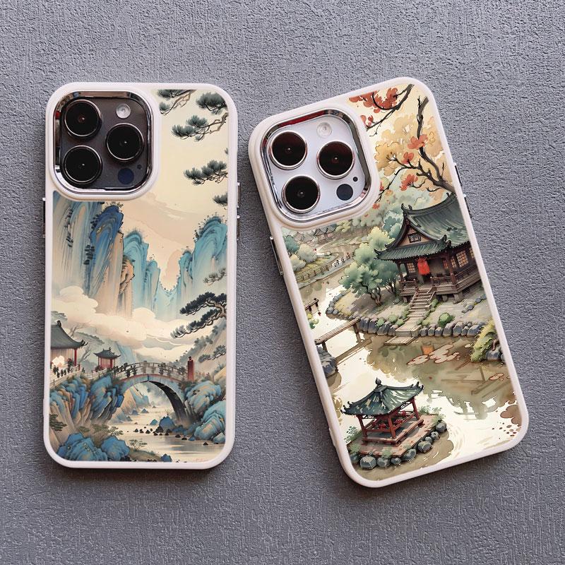 Chinese Style Landscape Painting Phone Case For Iphone 13 12 Pro Max 15 14 Pro Max Plus 11 XR XS X 15 14 7 8 Plus Silicone Cover