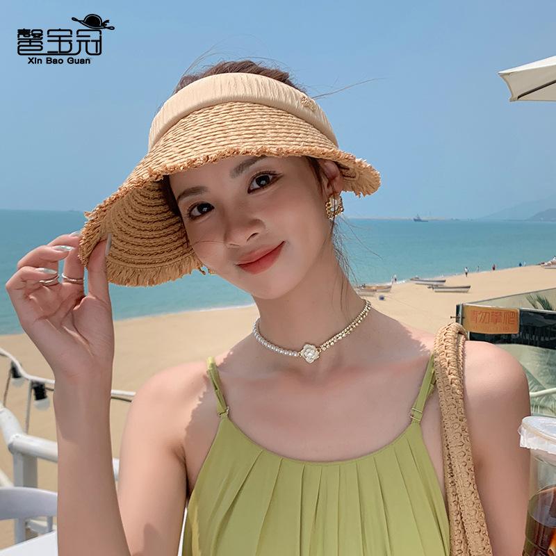 8539 Sommer Schirm Stroh Leerer Zylinder Outdoor Reise Strand Sonnenschutz Strohhut Vielseitige Mode Sonnenhut Kinder