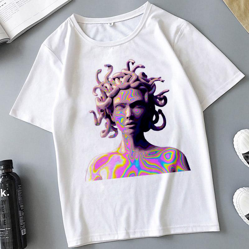 Snake Head Female Monster Medusa Printed T-shirt Summer Women's Casual White Female Tshirt Harajuku Vintage Fashion Tops T Shirt