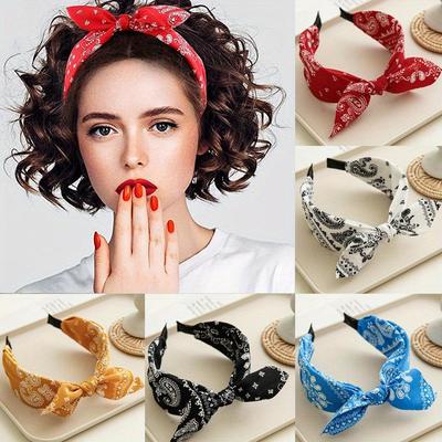 Modisches Paisley-Bandana-Stirnband für Damen Oben geknotetes Schleifen-Haarband Niedliches Kaninchenohr-Turban-Kopfwickel Haarband Mädchen Accessoires