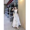 Retro Ink Printing Suspender Dress for Women's Summer Waist and Thin Big Swing Skirt A-shaped Long Dress