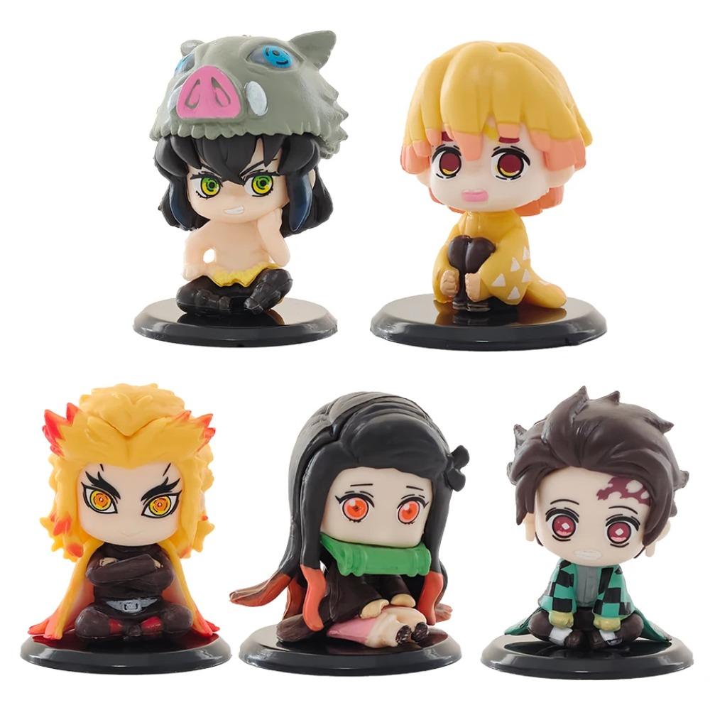 5-15pcs Q Version Demon Slayer Sitting Ghost Doll Tanjiro Nidouzi Inosuke Zenizu Toy Figural PVC Model Gift