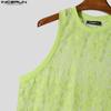 INCERUN Summer Men Sleeveless Mesh Sheer Lace Loose Tank Tops