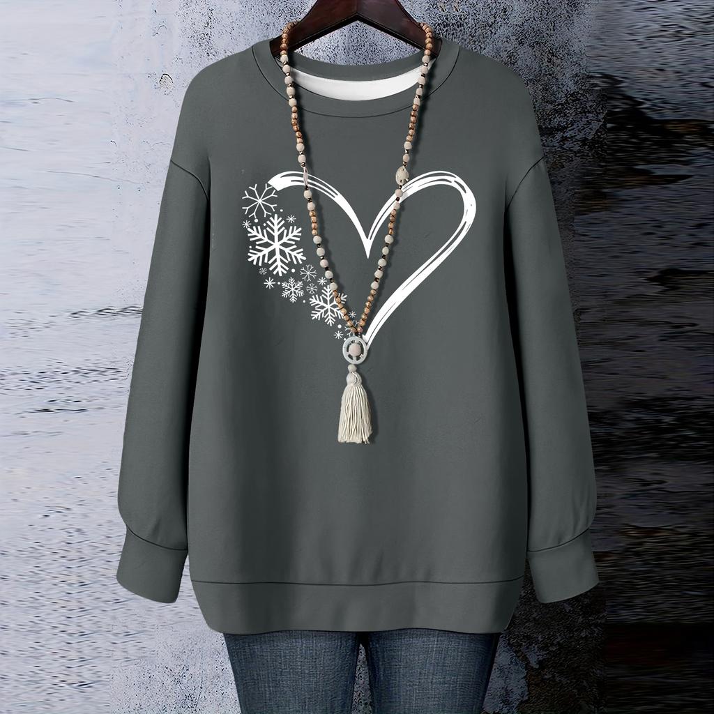 Ladies' Christmas Printed Round Neck Long Sleeved T-shirt Sweatshirt Top